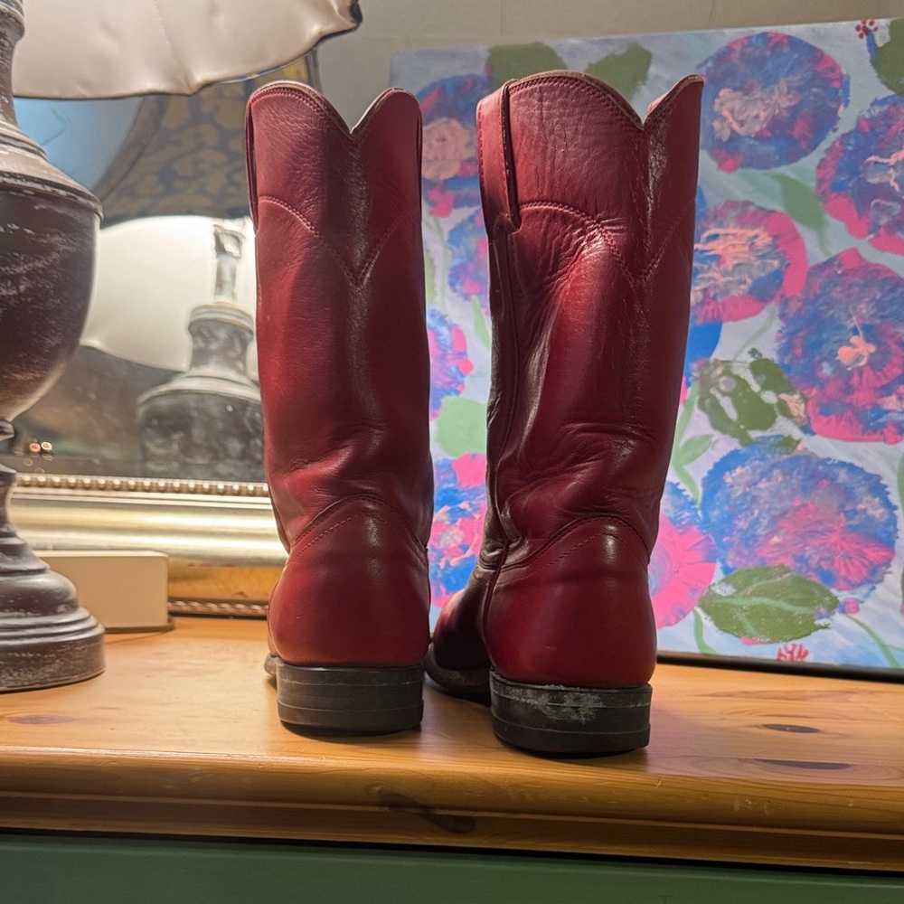 Justin Boots Red Leather Women's Cowboy Boots - Picture 4 of 6